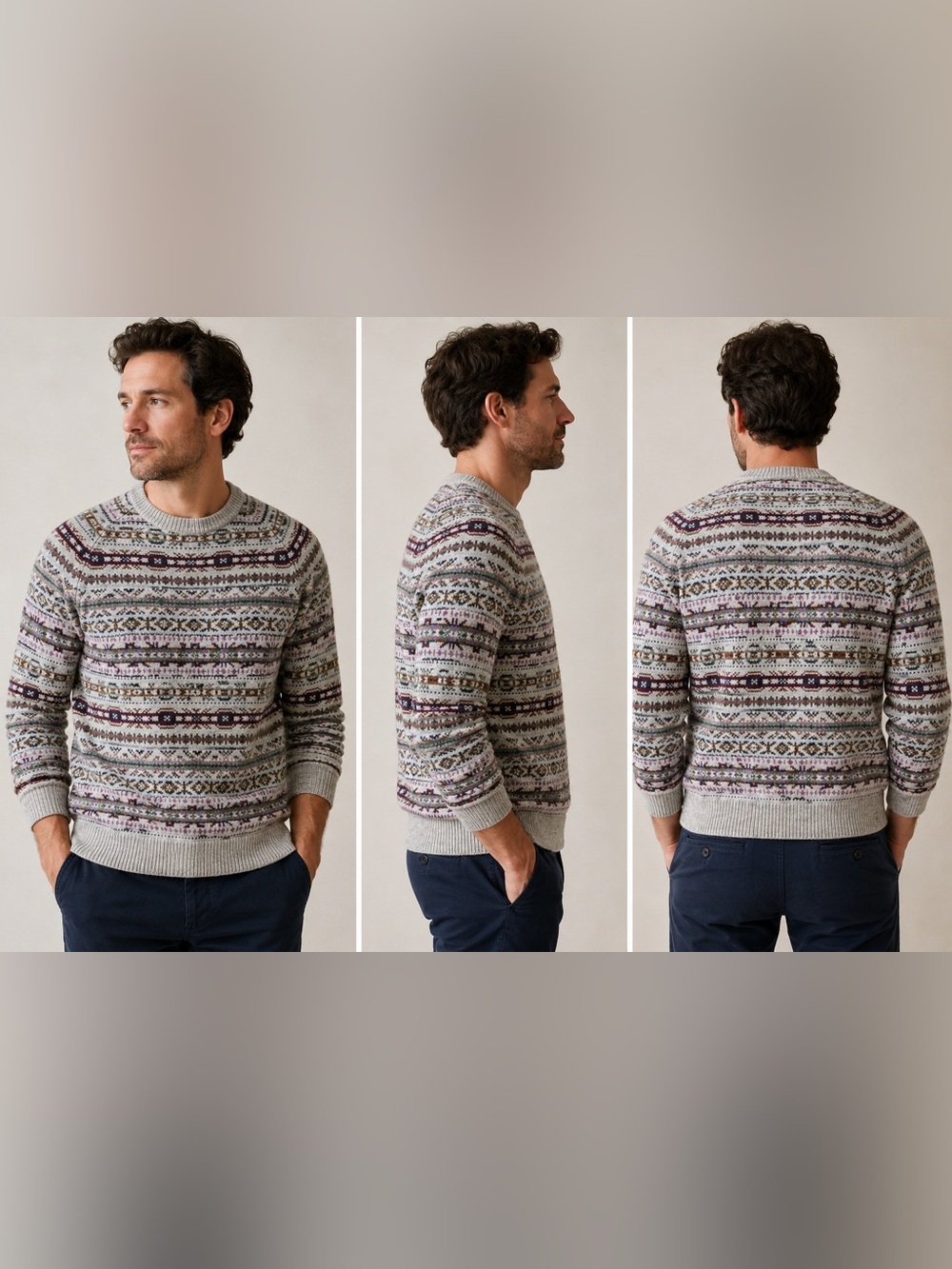 J.Crew Men’s M 100% Lambswool Fair Isle Nordic Crewneck Sweater Multicolor